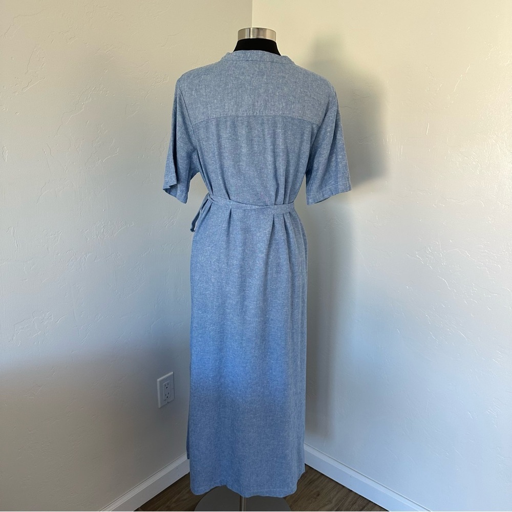 BANANA REPUBLIC Antique Blue LINEN-BLEND UTILITY MIDI SHIFT Shirt DRESS Size L - Picture 9 of 13